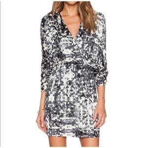 Parker Catalina Dress Faux Wrap Size S Gazette Black White Gray